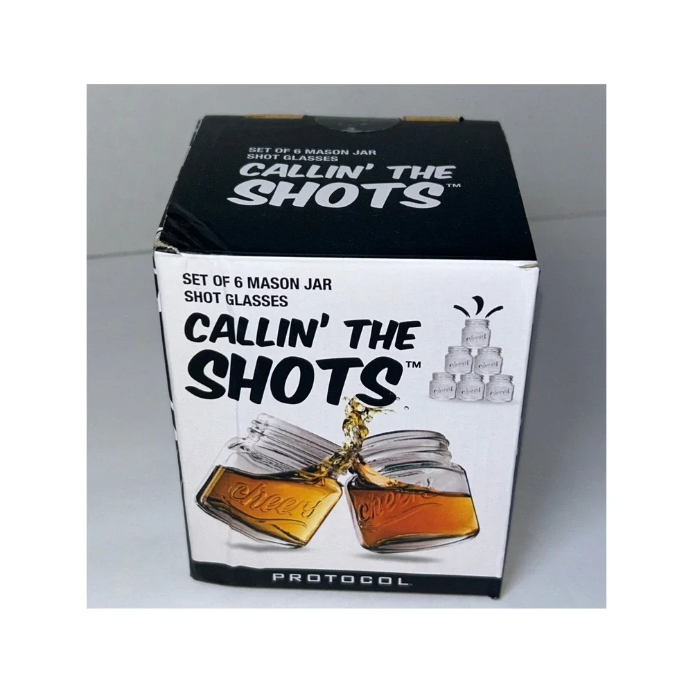 Protocol Callin' The Shots Mason Jar Shot Glasses Set of 6 NIB